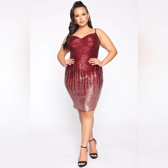 Women's Sequin Burgundy Rose/ Gold Dress Zipper in Back Size 1XL NWOT - Picture 2 of 4